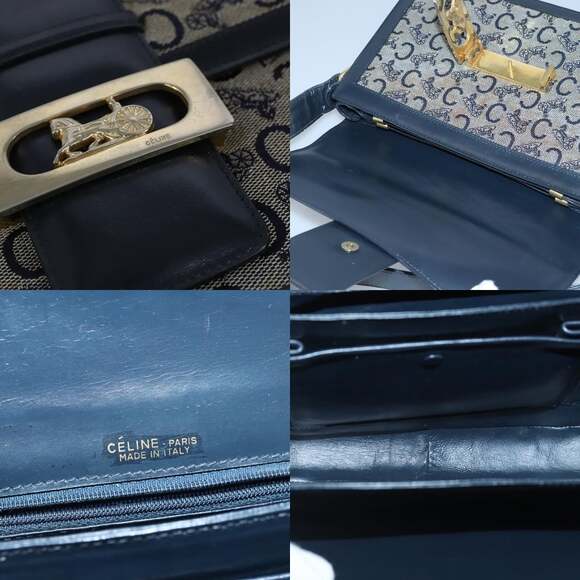 CELINE C Saluki Shoulder Bag Canvas Navy - Picture 11 of 13